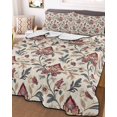 thumbnail image 1 of Boho Red Floral Twin Size Down Alternative Comforter, Lightweight Comforter Quilt Bedding Set with Pillow Shams Farmhouse Rustic Flower Leaf Plant All Seasons Bed Comforter Duvet Insert 68"x86", 1 of 7