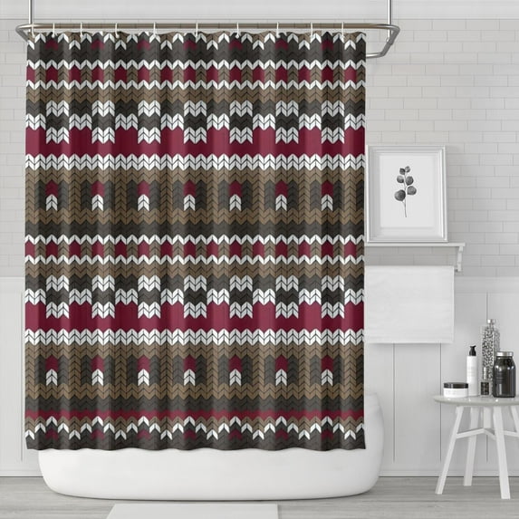 Boho Red Knitted Ethnic Pattern Shower Curtain 84"x72" ,Bathroom Decorative Shower Curtains Set with 12 Hooks,Modern Waterproof Washable Shower Curtain