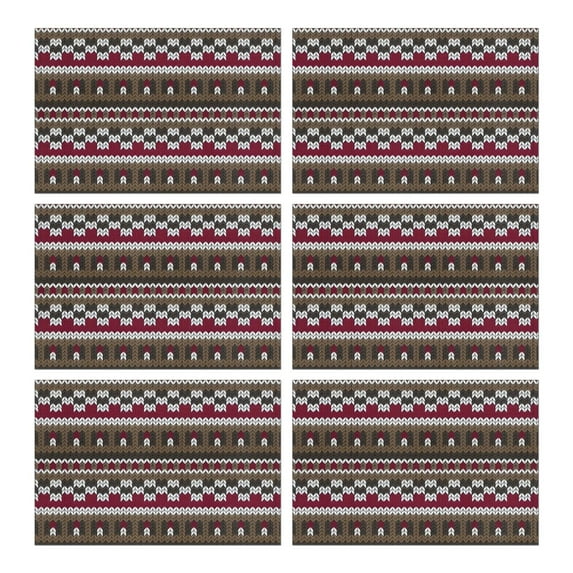 Boho Red Knitted Ethnic Pattern Summer Placemats Table Placemats Set Of 6-Linen Kitchen Washable Placemats Table Mats 11.8"x17.7" Non-Slip Heat Resistant