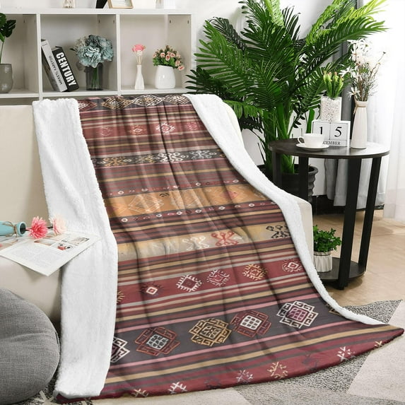Boho Red Multicolored Ethnic Pattern Blanket,Comfortable Soft Lamb Wool Throw Blanket,All Season,Warm Lightweight Blankets for Sofa Bed Couch Living Room Chair,50"x60"