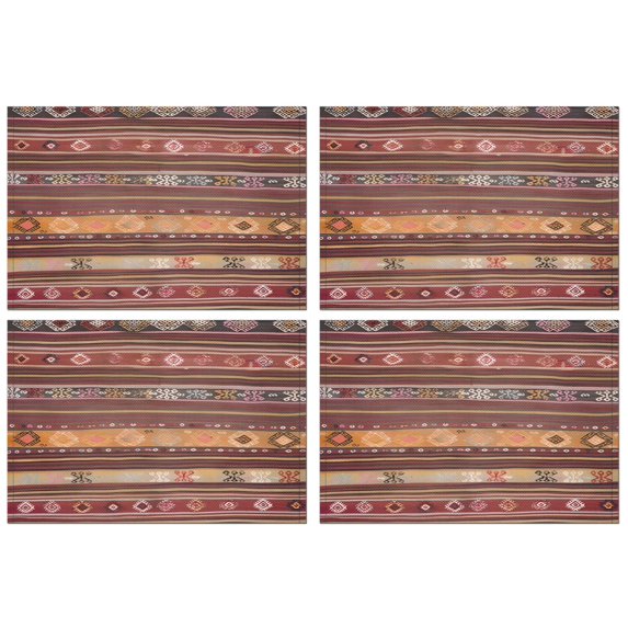 Boho Red Multicolored Ethnic Pattern Summer Placemats Table Placemats Set Of 4-Linen Kitchen Washable Placemats Table Mats 11.8"x17.7" Non-Slip Heat Resistant