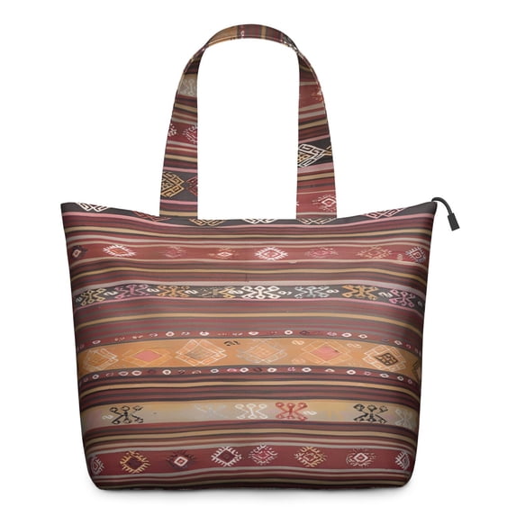 Boho Red Multicolored Ethnic Pattern Travel Tote Bags for Women Carry On,Large Weekender Bags for Women Travel,Multi Functional Duffle Bag for Work,Shopping,Sports
