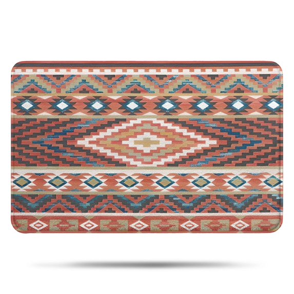 Boho Red Southwestern Ethnic Pattern Bathroom Rugs Mat,Non Slip Microfiber Bathroom Rug,Rubber Backing,Soft Bathroom Mats for Bathroom Floor,Tub and Shower,17x27in(43x68cm)