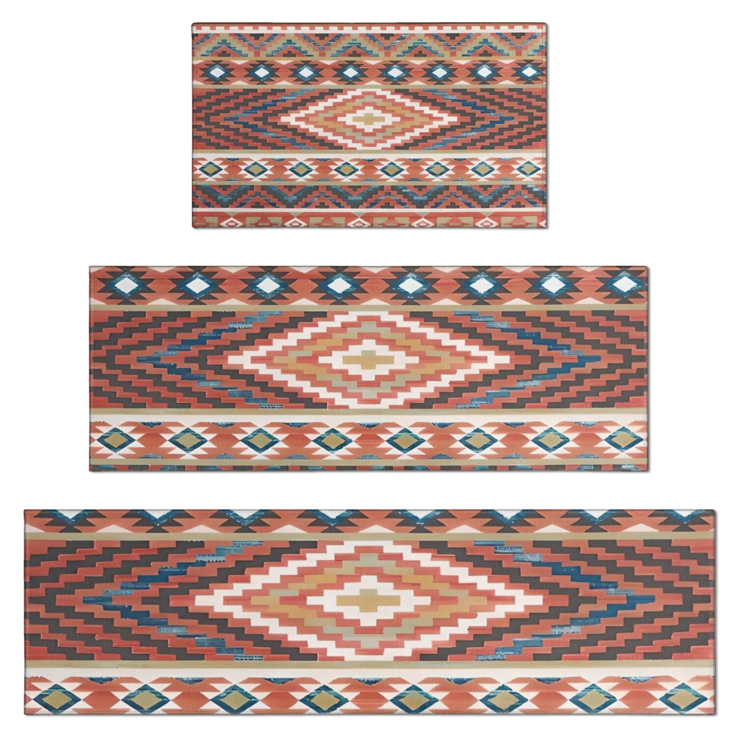 Boho Red Southwestern Ethnic Pattern Kitchen Rugs Sets Of 3,Kitchen ...