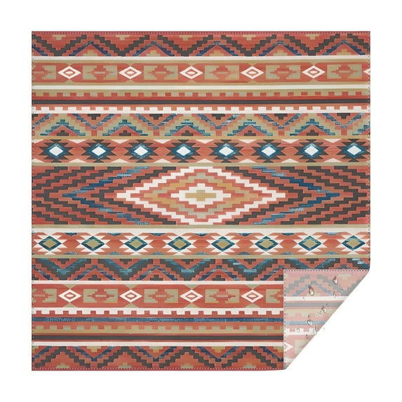 Boho Red Southwestern Ethnic Pattern Square Tablecloth,Waterproof Square Table Cover,Wipeable Spillproof Washable Table Cover for Home Kitchen Party Decor 60"x60"(152x152cm)