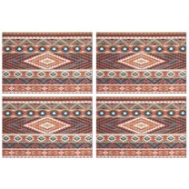 Boho Red Southwestern Ethnic Pattern Summer Placemats Table Placemats Set Of 4-Linen Kitchen Washable Placemats Table Mats 11.8"x17.7" Non-Slip Heat Resistant