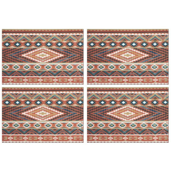 Boho Red Southwestern Ethnic Pattern Summer Placemats Table Placemats Set Of 4-Linen Kitchen Washable Placemats Table Mats 11.8"x17.7" Non-Slip Heat Resistant
