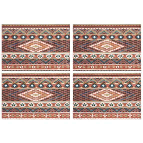 Boho Red Southwestern Ethnic Pattern Summer Placemats Table Placemats Set Of 4-Linen Kitchen Washable Placemats Table Mats 11.8"x17.7" Non-Slip Heat Resistant