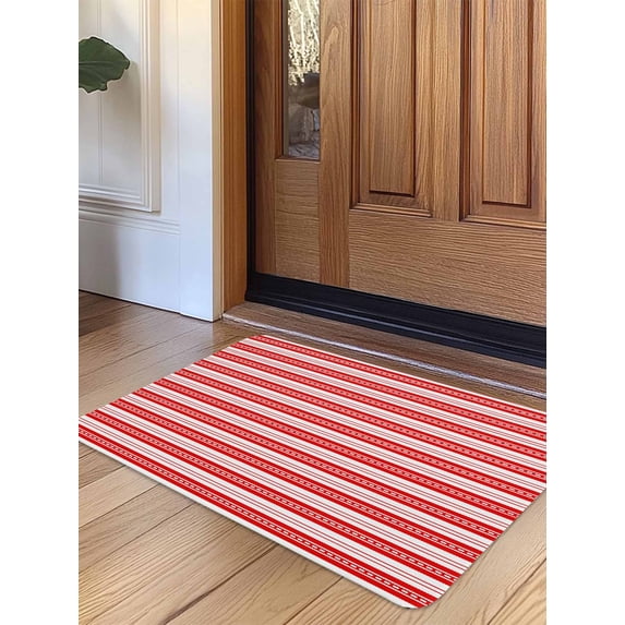 Boho Red Stripe Door Mat Indoor Outdoor Entrance, Non Slip Small Rug for Kitchen Bathroom Entryway Rug, Abstract Geometric White Minimalist Washable Doormat Floor Mat for Office 16x24 Inch