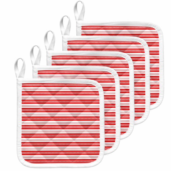 Boho Red Stripe Pot Holders for Kitchen Heatproof Potholder, 5 Pack Abstract Geometric White Minimalist Hot Pads Multipurpose Oven Pads Cloth Potholders Trivet for Cooking Baking