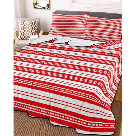 Boho Red Stripe Twin Size Down Alternative Comforter, Lightweight Comforter Quilt Bedding Set with Pillow Shams Abstract Geometric White Minimalist All Seasons Bed Comforter Duvet Insert 68"x86"