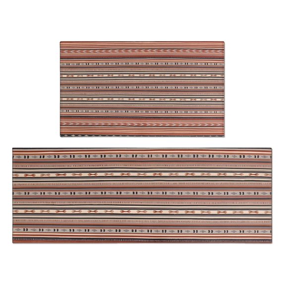 Boho Red Striped Ethnic Pattern Kitchen Rugs Sets Of 2,Anti Fatigue Kitchen Mat Rugs Non Slip Washable,Decorative Kitchen Floor Mats for Kitchen,Sink,Laundry,17"x30"+17"x47"