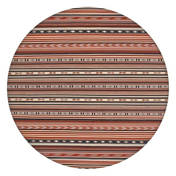 Boho Red Striped Ethnic Pattern Round Fitted Tablecloth with Elastic Edge,Dining Table Cover Waterproof,Outdoor Round Tablecloth for Camping,Dining,Indoor and Outdoor