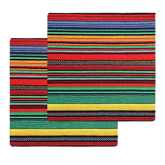 Boho Red Stripes Kitchen Dish Towels for Drying Dishes Set of 2, Colorful Mexico Blue Green Yellow Waffle Weave Microfiber Hand Tea Bathroom Towels Quick Dry & Absorbent Towel 12x12
