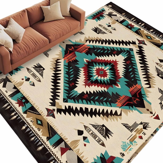 Boho Red Teal Brown Large Area Rugs for Bedroom Living Room, Soft Non ...