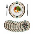 thumbnail image 1 of Boho Red Teal Brown Round 13 Inch Placemats Set of 8, Southwestern Retro Geometric HeatResistant Non Slip Place Mats for Dining Table, Wipeable Braided Kitchen Table Mats for Housewarming, 1 of 9