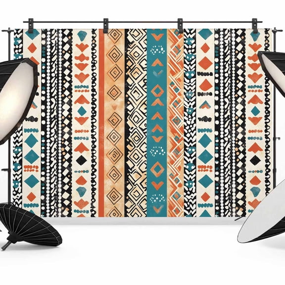 Boho Retro Backdrop for Photoshoot,Photography Photo Studio Background Wall Backdrop,Bohemian Ethnic Patterns Southwest Stripe Back Drop Banner Panel for Portraits Wedding Party Live Streaming 12x8Ft