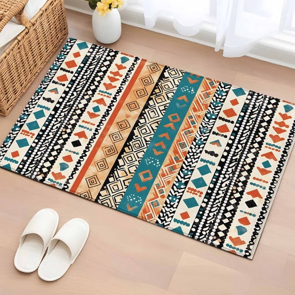 Boho Retro Bathroom Mats 2x3 FT, Non Slip Small Kitchen Mat, Bohemian Ethnic Patterns Southwest Stripe Washable Soft Backed Front Door Throw Rugs Non-Shedding Indoor Outdoor Doormat for Entryway Sink
