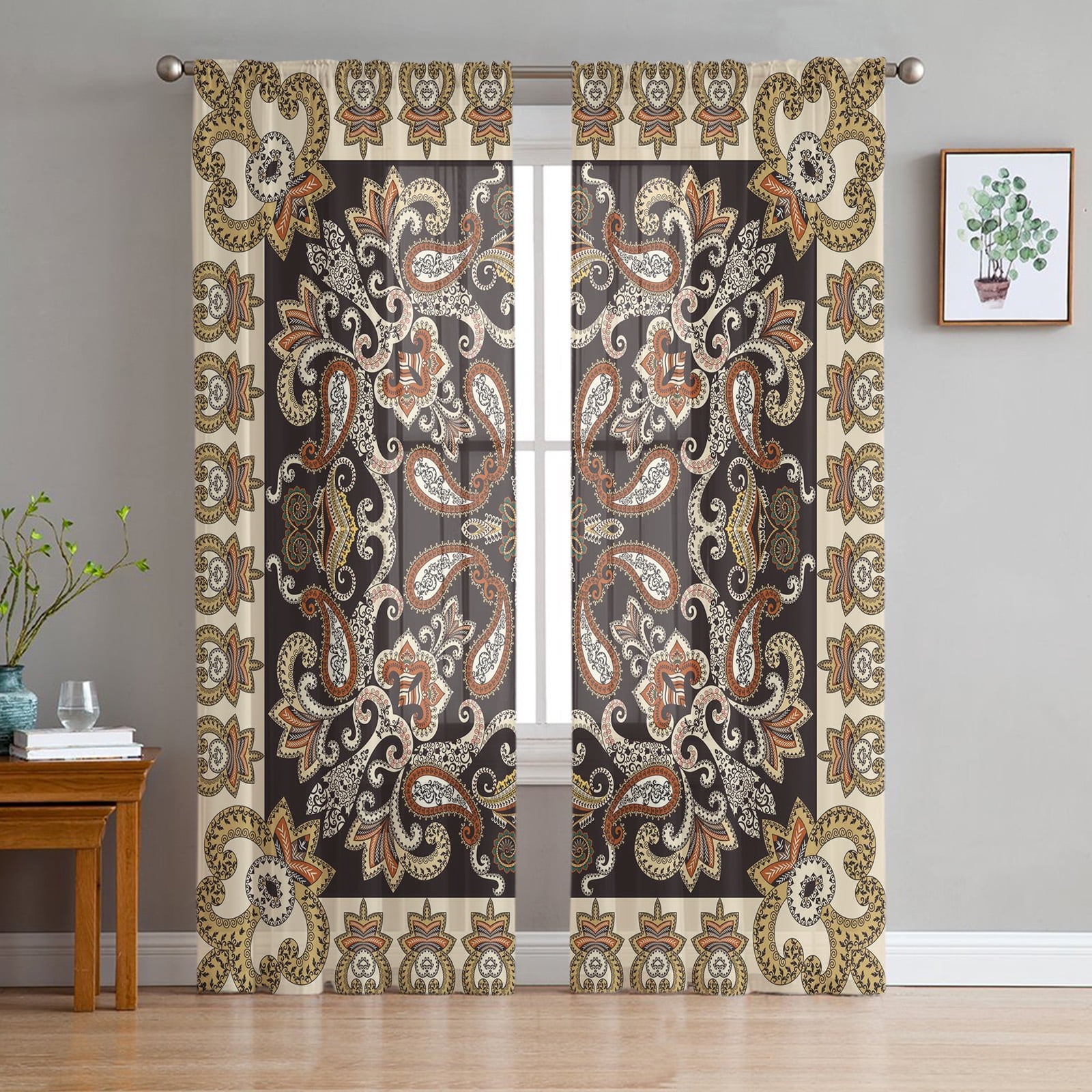 Boho Retro Ethnic Sheer Curtains for Living Room ration Window Curtains ...