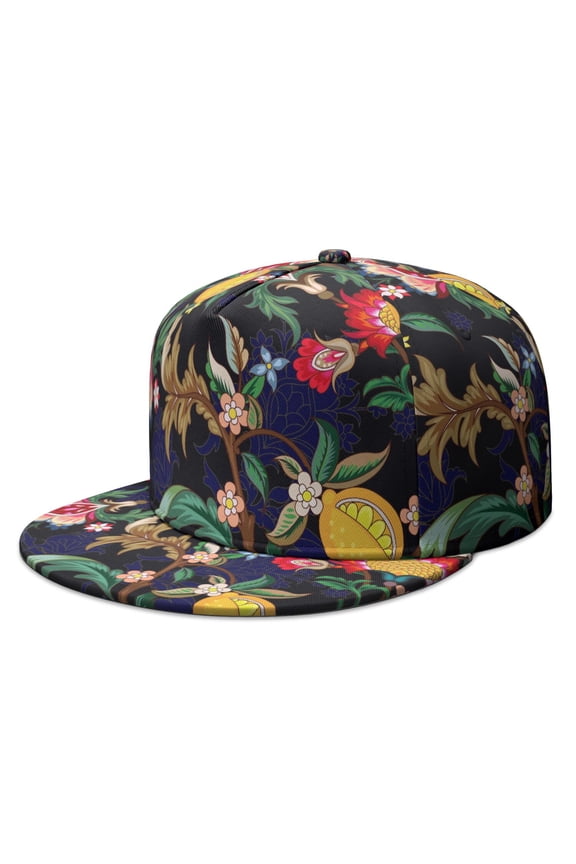 Boho Retro Flat Bill Cap - Colorful Abstract Decorative Design Unisex Snapback Hat - Artistic Urban Fashion