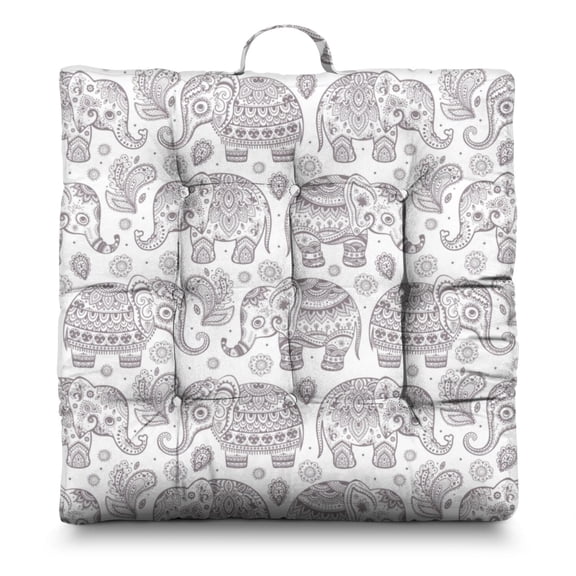 Boho Retro Floor Seating Pad - Fluffy Square Meditation Cushion with Paisley Ethnic Pattern & Skin-Friendly Fabric