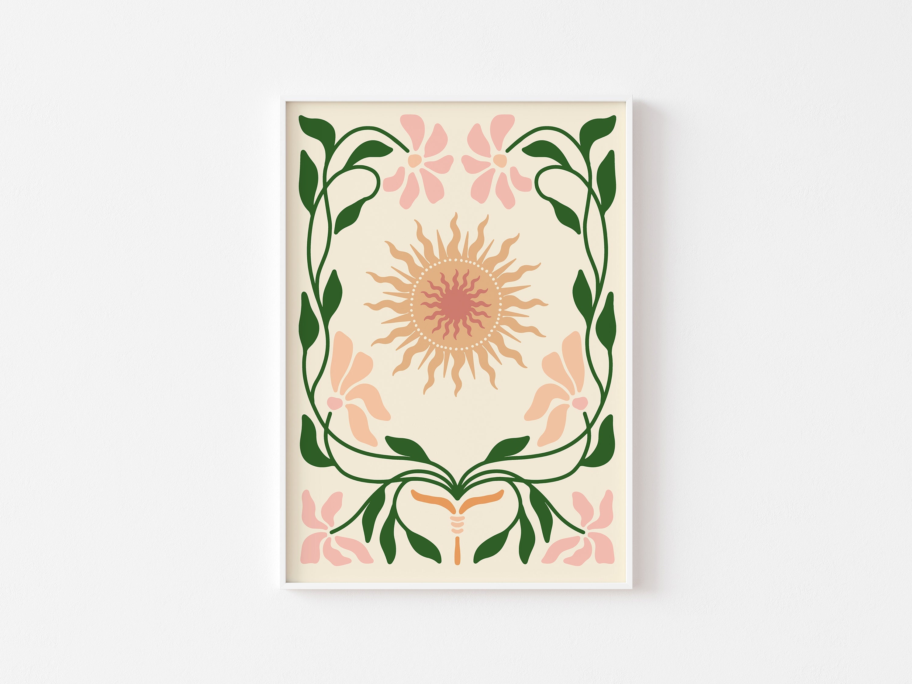 Boho Retro Floral Decorative Print - Colourful Bohemian Groovy Flowers ...