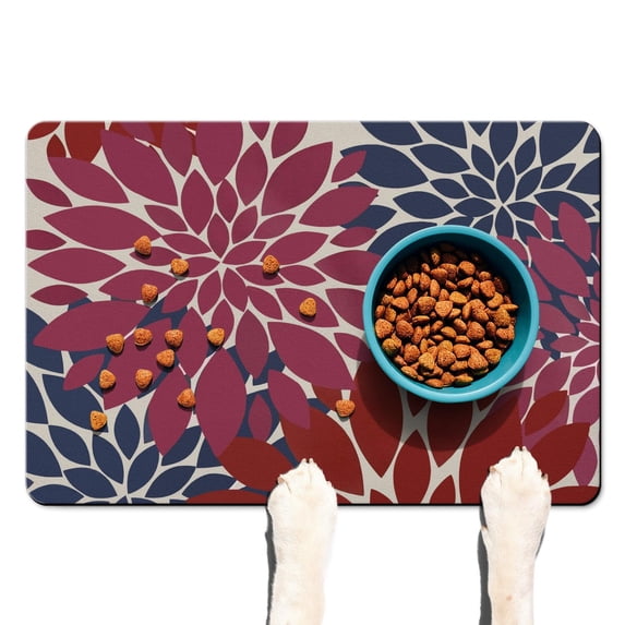 Boho Retro Floral Pet Feeding Mat-Absorbent Pet Placemat for Food and Water Bowl, with Waterproof Rubber Backing, Quick Dry Water Dispenser Mat for Dog and Cat (16"x24")