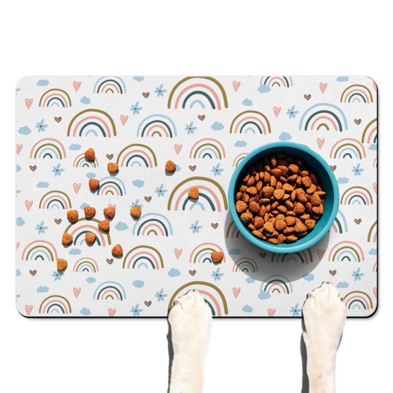 Boho Retro Floral Pet Feeding Mat-Absorbent Pet Placemat for Food and Water Bowl, with Waterproof Rubber Backing, Quick Dry Water Dispenser Mat for Dog and Cat (16"x24")