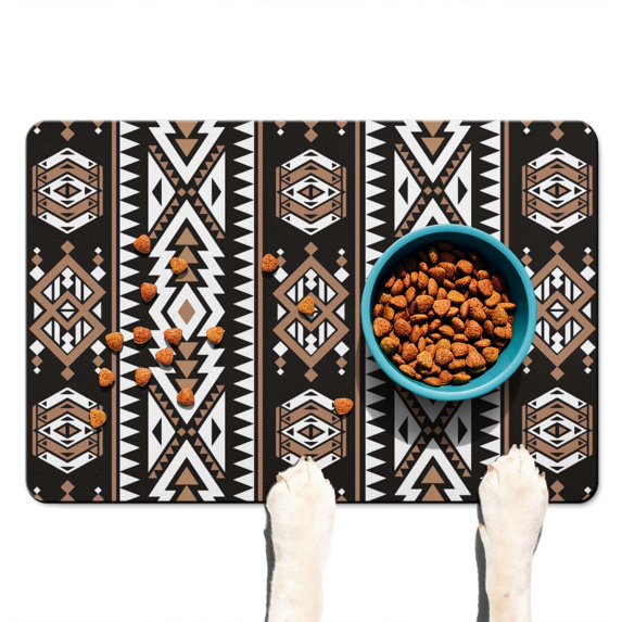 Boho Retro Floral Pet Feeding Mat-Absorbent Pet Placemat for Food and Water Bowl, with Waterproof Rubber Backing, Quick Dry Water Dispenser Mat for Dog and Cat (16"x24")