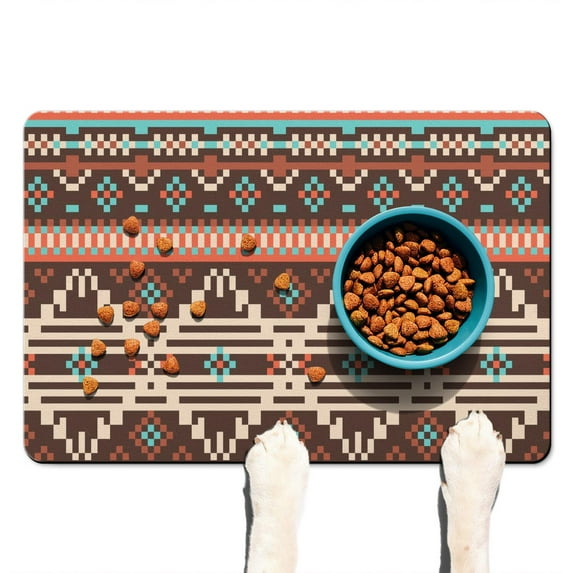 Boho Retro Floral Pet Feeding Mat-Absorbent Pet Placemat for Food and Water Bowl, with Waterproof Rubber Backing, Quick Dry Water Dispenser Mat for Dog and Cat (16"x24")