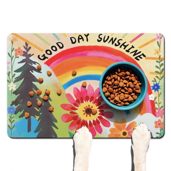 Boho Retro Floral Pet Feeding Mat-Absorbent Pet Placemat for Food and Water Bowl, with Waterproof Rubber Backing, Quick Dry Water Dispenser Mat for Dog and Cat (16"x24")