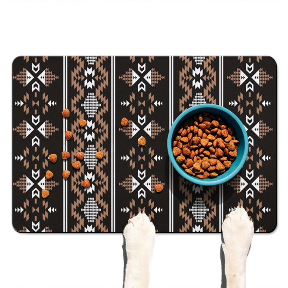 Boho Retro Floral Pet Feeding Mat-Absorbent Pet Placemat for Food and Water Bowl, with Waterproof Rubber Backing, Quick Dry Water Dispenser Mat for Dog and Cat (16"x24")