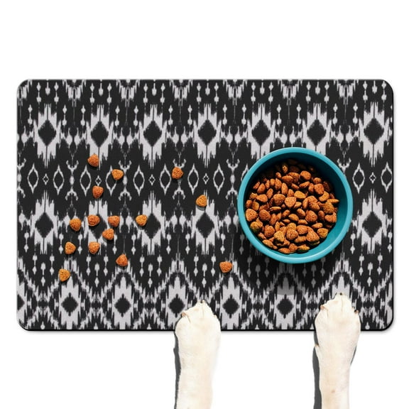 Boho Retro Floral Pet Feeding Mat-Absorbent Pet Placemat for Food and Water Bowl, with Waterproof Rubber Backing, Quick Dry Water Dispenser Mat for Dog and Cat (16"x24")
