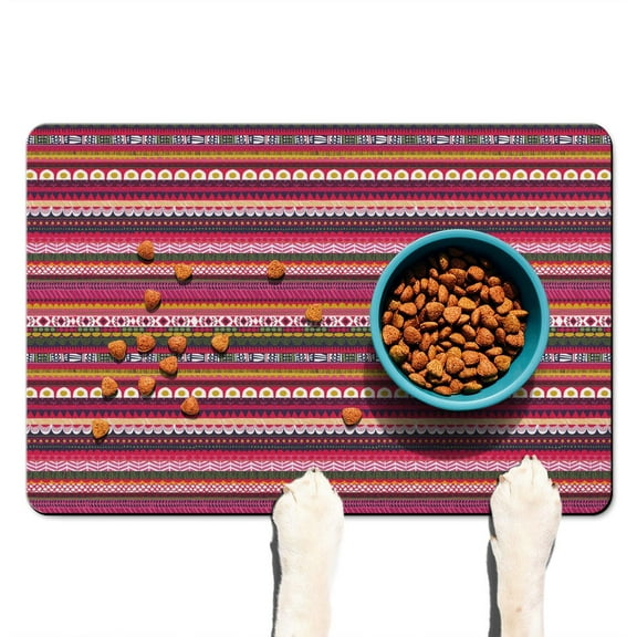 Boho Retro Floral Pet Feeding Mat-Absorbent Pet Placemat for Food and Water Bowl, with Waterproof Rubber Backing, Quick Dry Water Dispenser Mat for Dog and Cat (16"x24")
