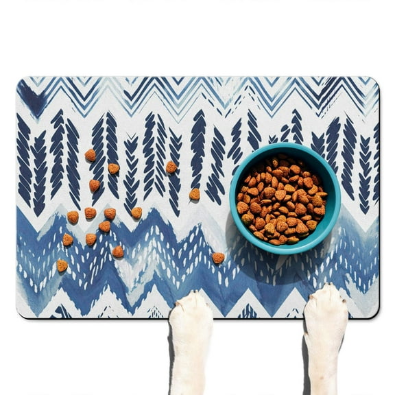Boho Retro Floral Pet Feeding Mat-Absorbent Pet Placemat for Food and Water Bowl, with Waterproof Rubber Backing, Quick Dry Water Dispenser Mat for Dog and Cat (16"x24")