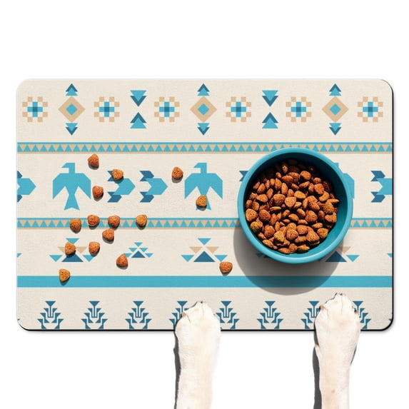 Boho Retro Floral Pet Feeding Mat-Absorbent Pet Placemat for Food and Water Bowl, with Waterproof Rubber Backing, Quick Dry Water Dispenser Mat for Dog and Cat (16"x24")