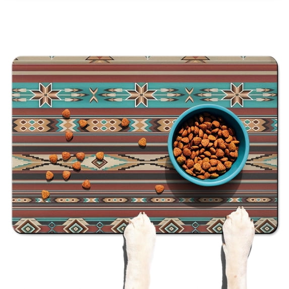 Boho Retro Floral Pet Feeding Mat-Absorbent Pet Placemat for Food and Water Bowl, with Waterproof Rubber Backing, Quick Dry Water Dispenser Mat for Dog and Cat (16"x24")