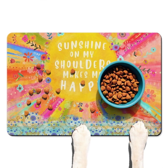 Boho Retro Floral Pet Feeding Mat-Abstract Art Absorbent Pet Placemat for Food and Water Bowl, with Waterproof Rubber Backing, Quick Dry Water Dispenser Mat for Dog and Cat (16"x24")