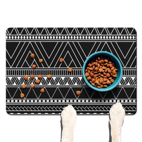 Boho Retro Floral Pet Feeding Mat-Abstract Art Absorbent Pet Placemat for Food and Water Bowl, with Waterproof Rubber Backing, Quick Dry Water Dispenser Mat for Dog and Cat (16"x24")