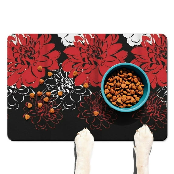 Boho Retro Floral Pet Feeding Mat-Abstract Art Absorbent Pet Placemat for Food and Water Bowl, with Waterproof Rubber Backing, Quick Dry Water Dispenser Mat for Dog and Cat (16"x24")