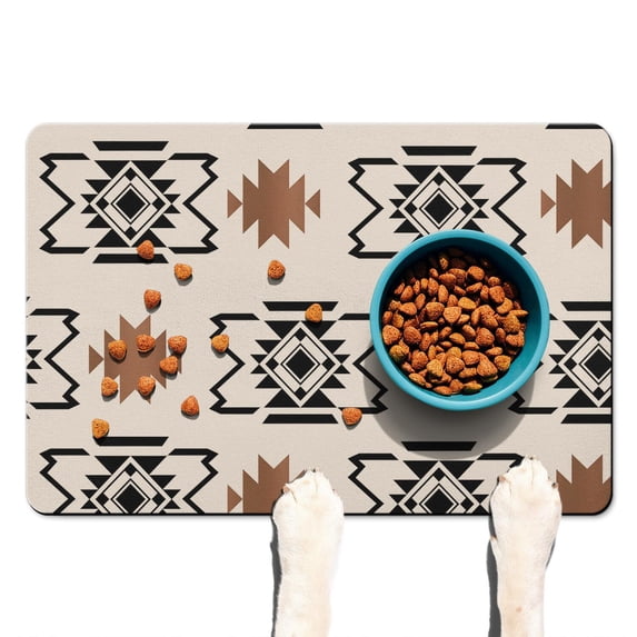 Boho Retro Floral Pet Feeding Mat-Abstract Art Absorbent Pet Placemat for Food and Water Bowl, with Waterproof Rubber Backing, Quick Dry Water Dispenser Mat for Dog and Cat (16"x24")