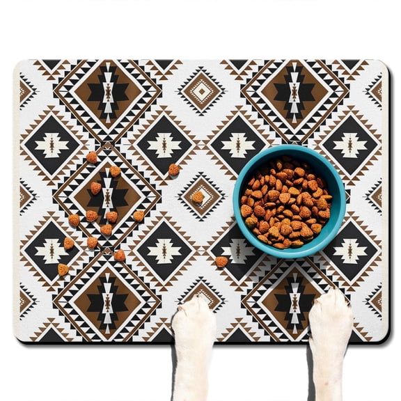 Boho Retro Floral Pet Feeding Mat-Abstract Art Geometric Absorbent Pet Placemat for Food and Water Bowl, with Waterproof Rubber Backing, Quick Dry Water Dispenser Mat for Dog and Cat (24"x32")