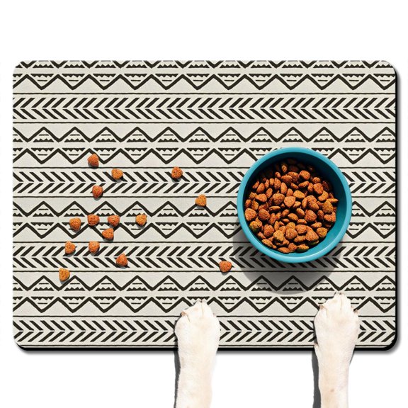 Boho Retro Floral Pet Feeding Mat-Abstract Art Geometric Absorbent Pet Placemat for Food and Water Bowl, with Waterproof Rubber Backing, Quick Dry Water Dispenser Mat for Dog and Cat (24"x32")