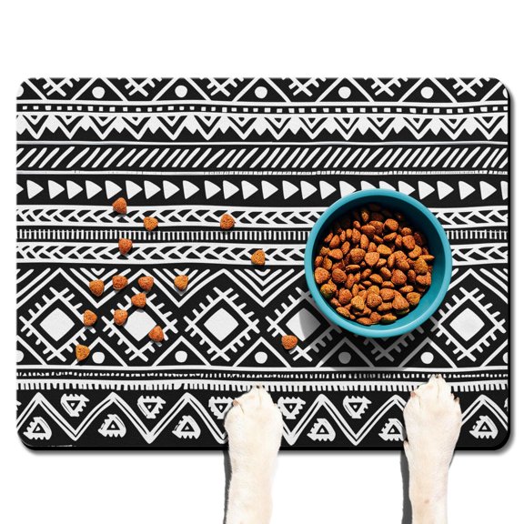Boho Retro Floral Pet Feeding Mat-Abstract Art Geometric Absorbent Pet Placemat for Food and Water Bowl, with Waterproof Rubber Backing, Quick Dry Water Dispenser Mat for Dog and Cat (24"x32")