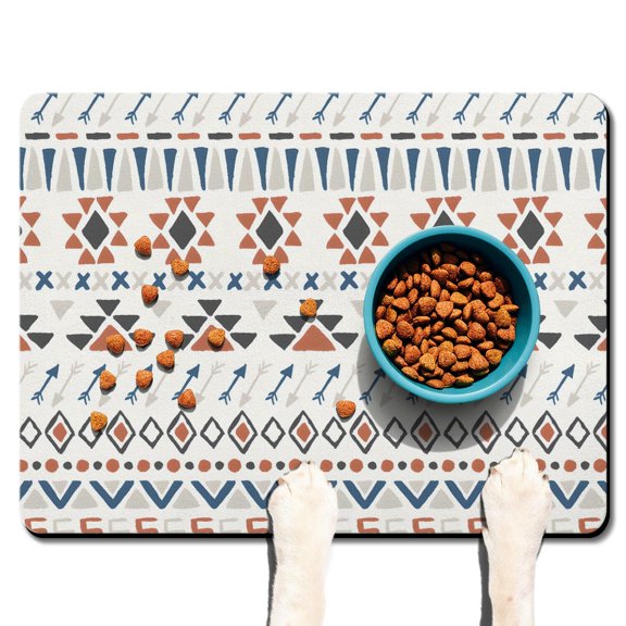 Boho Retro Floral Pet Feeding Mat-Abstract Art Geometric Absorbent Pet Placemat for Food and Water Bowl, with Waterproof Rubber Backing, Quick Dry Water Dispenser Mat for Dog and Cat (24"x32")