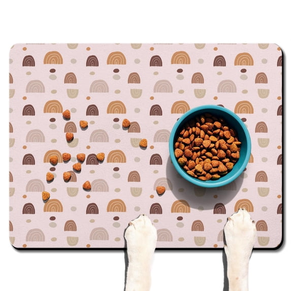 Boho Retro Floral Pet Feeding Mat-Abstract Art Geometric Absorbent Pet Placemat for Food and Water Bowl, with Waterproof Rubber Backing, Quick Dry Water Dispenser Mat for Dog and Cat (24"x32")