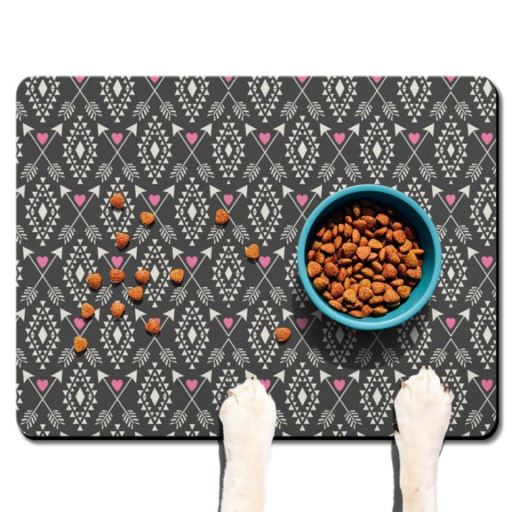 Boho Retro Floral Pet Feeding Mat-Abstract Art Geometric Absorbent Pet Placemat for Food and Water Bowl, with Waterproof Rubber Backing, Quick Dry Water Dispenser Mat for Dog and Cat (24"x32")