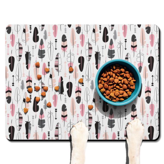 Boho Retro Floral Pet Feeding Mat-Abstract Art Geometric Absorbent Pet Placemat for Food and Water Bowl, with Waterproof Rubber Backing, Quick Dry Water Dispenser Mat for Dog and Cat (24"x32")