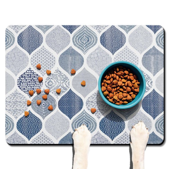 Boho Retro Floral Pet Feeding Mat-Abstract Art Geometric Absorbent Pet Placemat for Food and Water Bowl, with Waterproof Rubber Backing, Quick Dry Water Dispenser Mat for Dog and Cat (24"x32")