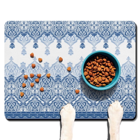 Boho Retro Floral Pet Feeding Mat-Abstract Art Geometric Absorbent Pet Placemat for Food and Water Bowl, with Waterproof Rubber Backing, Quick Dry Water Dispenser Mat for Dog and Cat (24"x32")